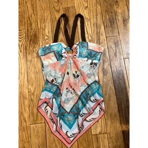 Y2K Soulmates Halter Top Scarf Print Handkerchief Hem Boho‎ Chic Colorful L